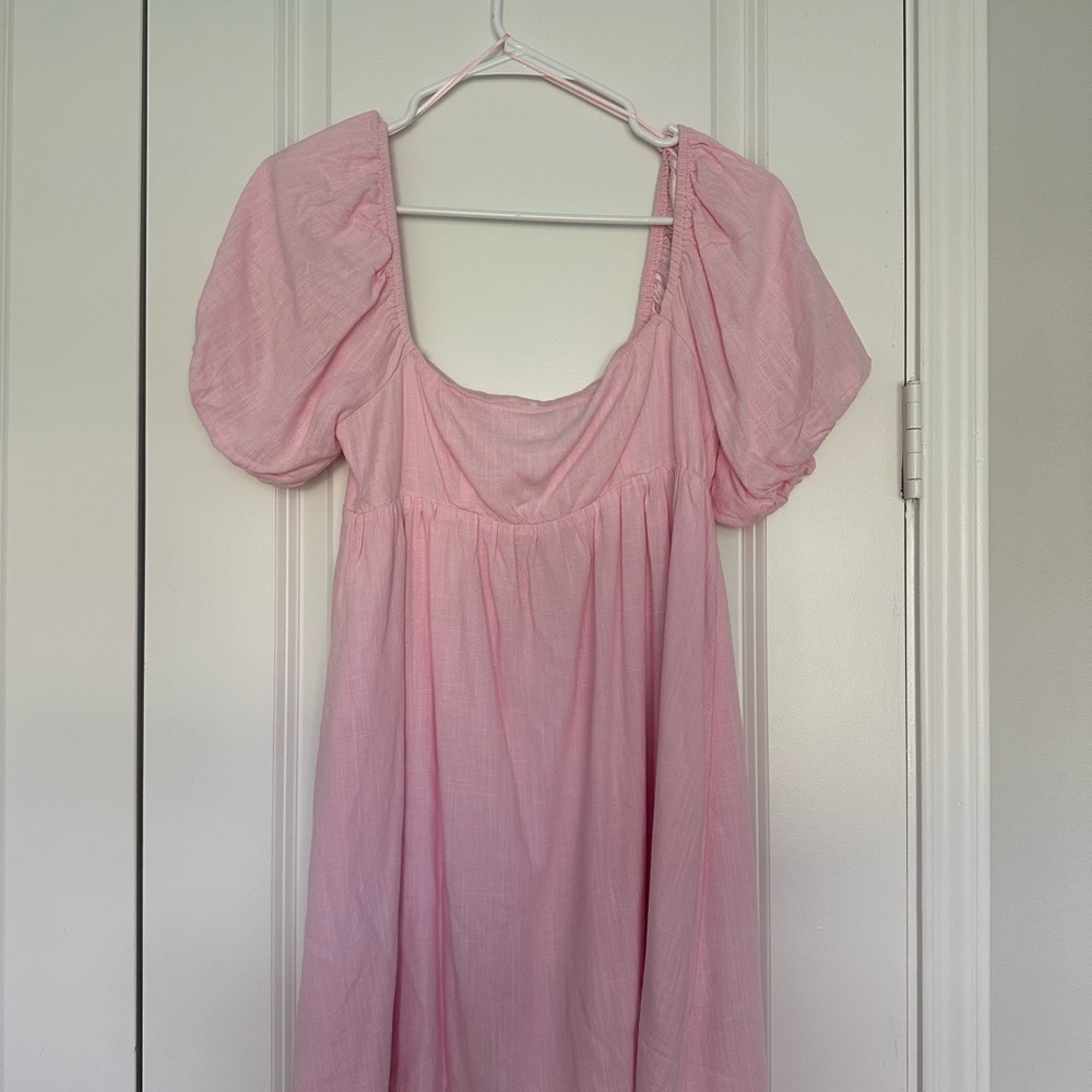 Elegant Pink Puff Sleeve Dress